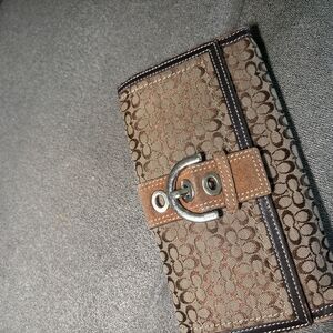 Vintage Coach Brown and Tan Wallet with Buckle Detail. Very Good Condition